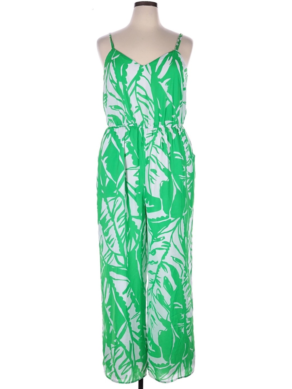 Lilly Pulitzer Green & White Tropical Leaf Print Wide-Leg Jumpsuit